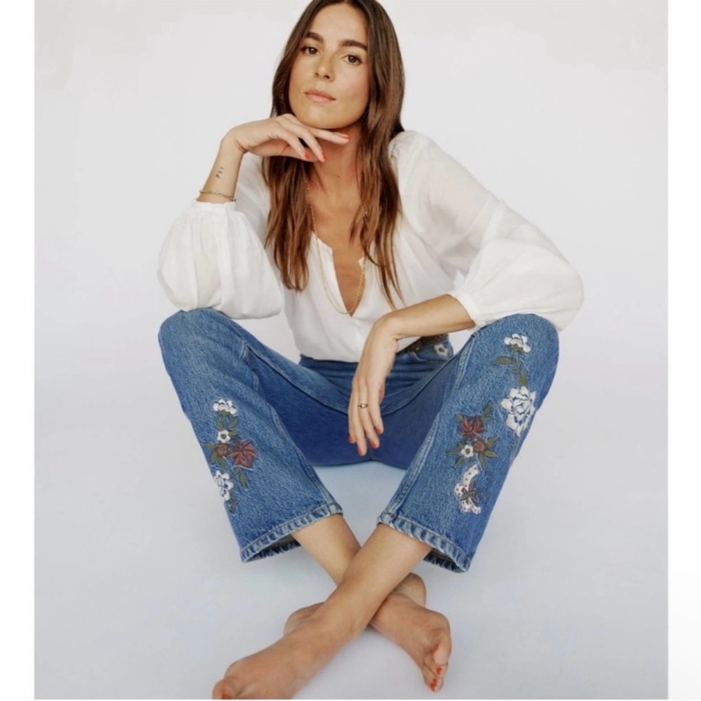 Reformation Floral Embroidered Jeans